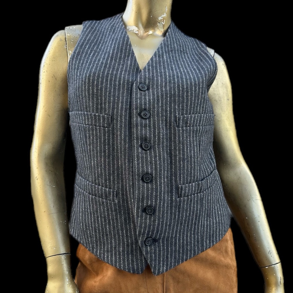 Vintage Merona wool blend pinstripe button-down vest mens size S